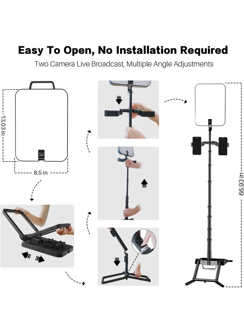 شو وو مجموعة إضاءة تصوير فيديو LED قابلة للطي، مع حامل للهاتف المحمول لأجهزة iPhone/Android، يمكن استخدامها لتسجيل الفيديو/البث المباشر في الهواء الطلق/حامل إضاءة للطهي/مكياج/إضاءة للتخييم، سهلة الحمل - Image 2