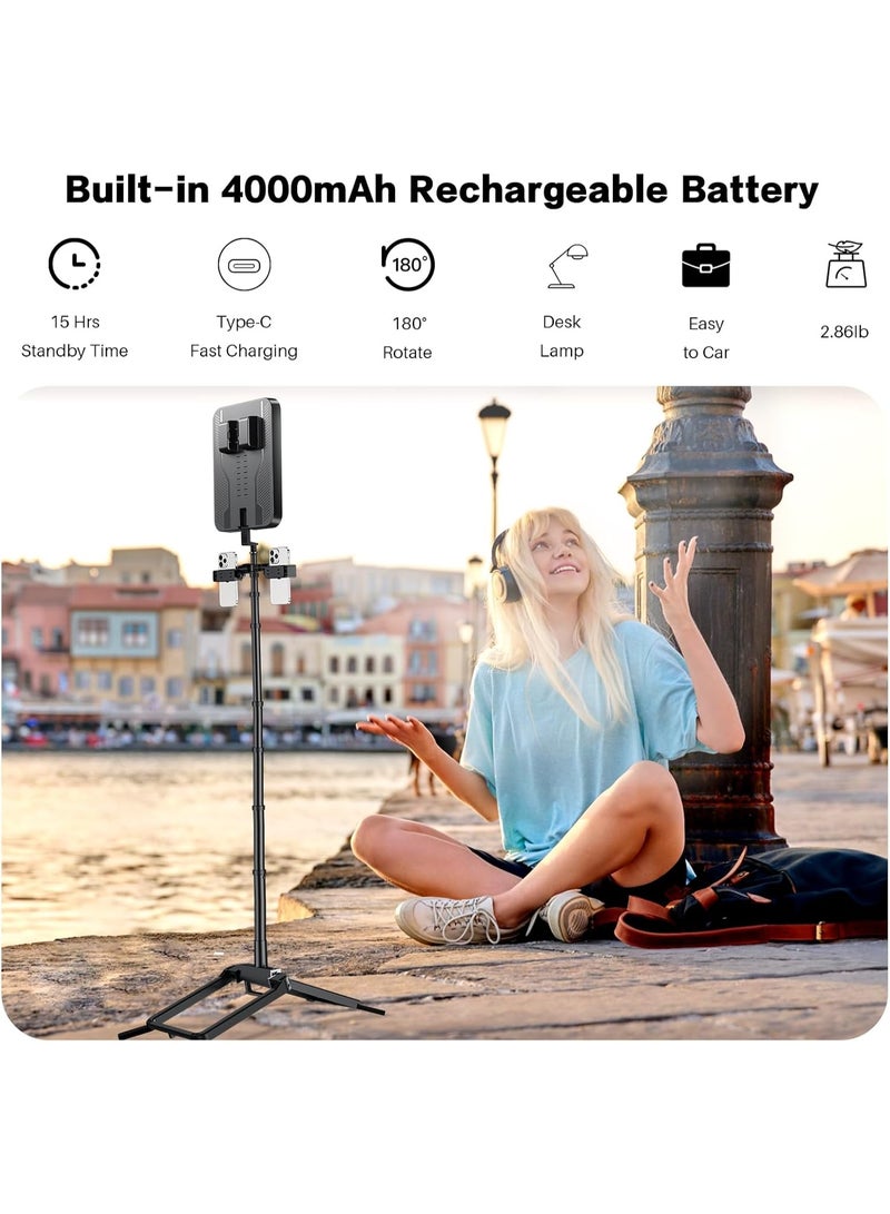 شو وو مجموعة إضاءة تصوير فيديو LED قابلة للطي، مع حامل للهاتف المحمول لأجهزة iPhone/Android، يمكن استخدامها لتسجيل الفيديو/البث المباشر في الهواء الطلق/حامل إضاءة للطهي/مكياج/إضاءة للتخييم، سهلة الحمل - Image 3