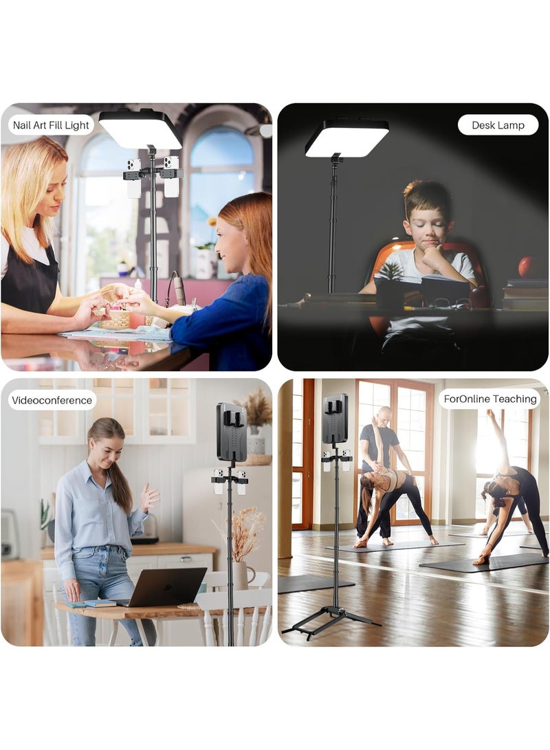 شو وو مجموعة إضاءة تصوير فيديو LED قابلة للطي، مع حامل للهاتف المحمول لأجهزة iPhone/Android، يمكن استخدامها لتسجيل الفيديو/البث المباشر في الهواء الطلق/حامل إضاءة للطهي/مكياج/إضاءة للتخييم، سهلة الحمل - Image 5