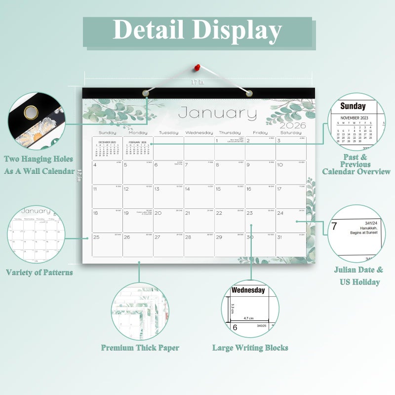 Ymumuda Desk Calendar 2026-2027 Wall Calendar 2 in 1, Monthly Desk Calendar 2026 from JAN.2026 to JUN.2027, 18-Month, Large 12"Ã—17", Waterproof Cover, Hanging Rope, Home/office/School Planners - Image 3