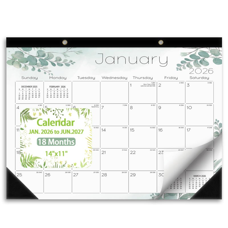 Ymumuda Desk Calendar 2026-2027 Wall Calendar 2 in 1, Monthly Desk Calendar 2026 from JAN.2026 to JUN.2027, 18-Month, Large 12"Ã—17", Waterproof Cover, Hanging Rope, Home/office/School Planners - Image 1