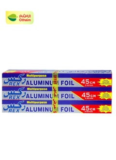 REX Rex Multi Purpose Aluminum Foil Roll, 45cm, 6 meter, 2 Rolls +1 Free 