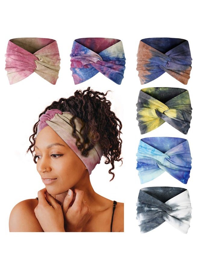 Tobeffect Wide Headbands for Women, Tie Dye Extra Large Turban Headband Boho Hairband Hair Twisted Knot Accessories, 6 Pack - Image 1