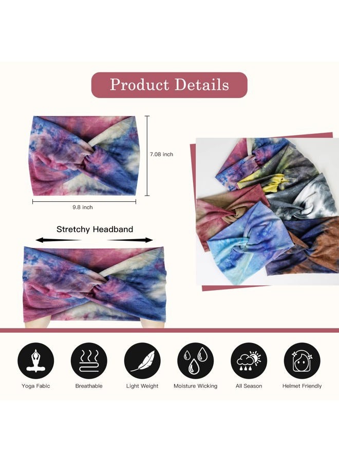 Tobeffect Wide Headbands for Women, Tie Dye Extra Large Turban Headband Boho Hairband Hair Twisted Knot Accessories, 6 Pack - Image 2