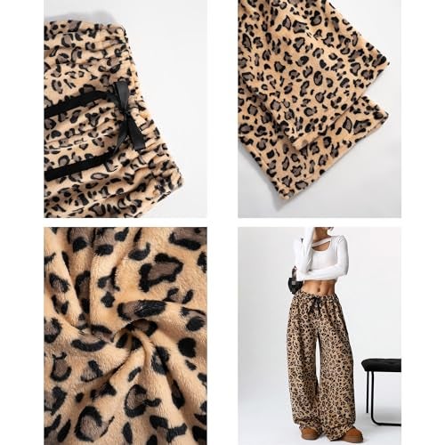 Vhitler Leopard Therian Fuzzy Pajama Pants Women Y2k Cheetah Grunge High Waisted Fluffy Pants (Brown, M, Medium) - Image 4