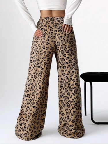 Vhitler Leopard Therian Fuzzy Pajama Pants Women Y2k Cheetah Grunge High Waisted Fluffy Pants (Brown, M, Medium) - Image 3