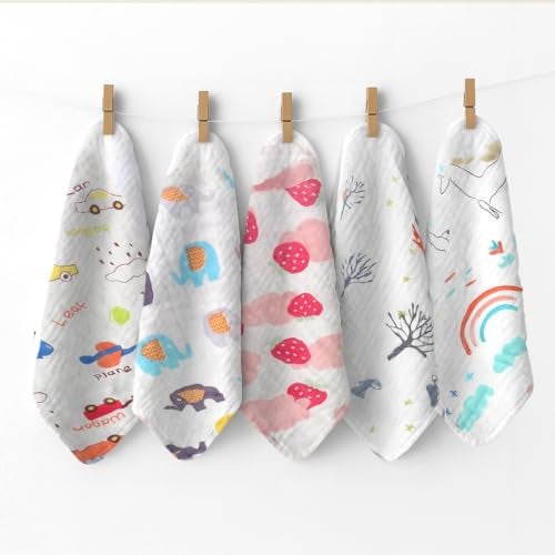 TONY STARK Muslin Cotton Face Towels for Newborn Baby – Extra Soft Reusable Burping Cloths, Washcloths, Large Hankies & Napkins for Infants, Toddlers & Kids (White, 45 x 22, Pack of 5) - Image 1
