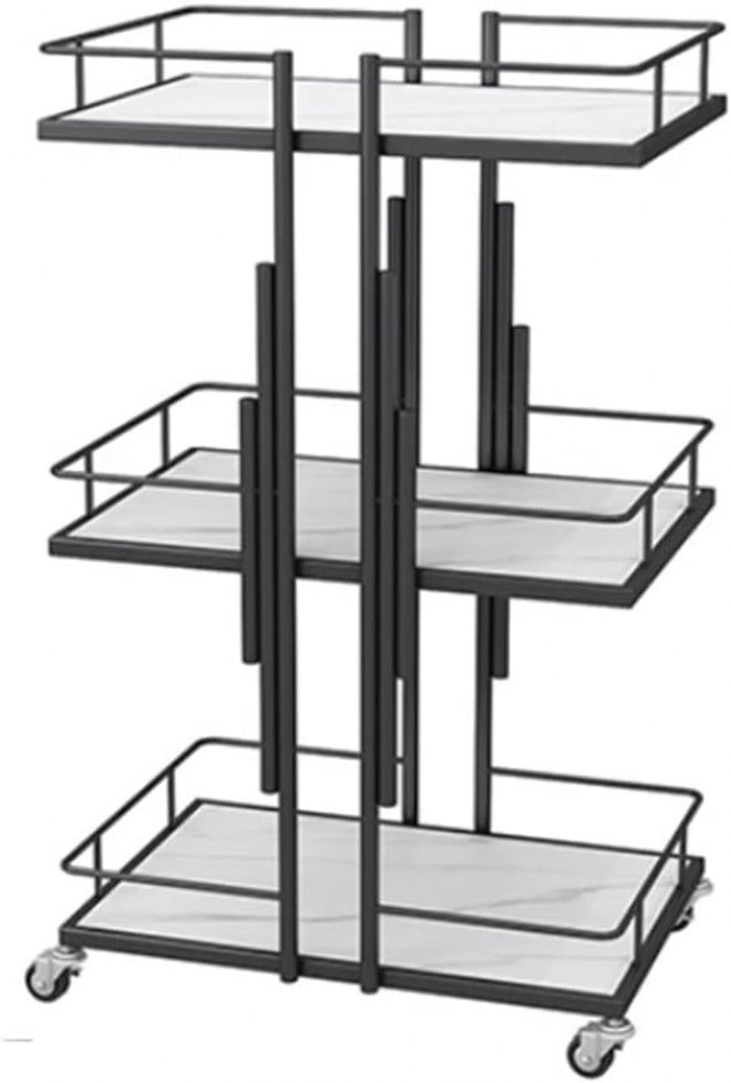 3 Tier Metal Rolling Salon Storage Cart with Lockable Wheels Utility Storage Shelves Bathroom Trolley Organizer for Beauty Spa Cosmetology Tattoo Manicure Facial Tool Station - Image 1