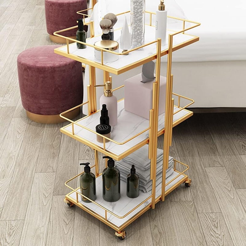 3 Tier Metal Rolling Salon Storage Cart with Lockable Wheels Utility Storage Shelves Bathroom Trolley Organizer for Beauty Spa Cosmetology Tattoo Manicure Facial Tool Station - Image 2