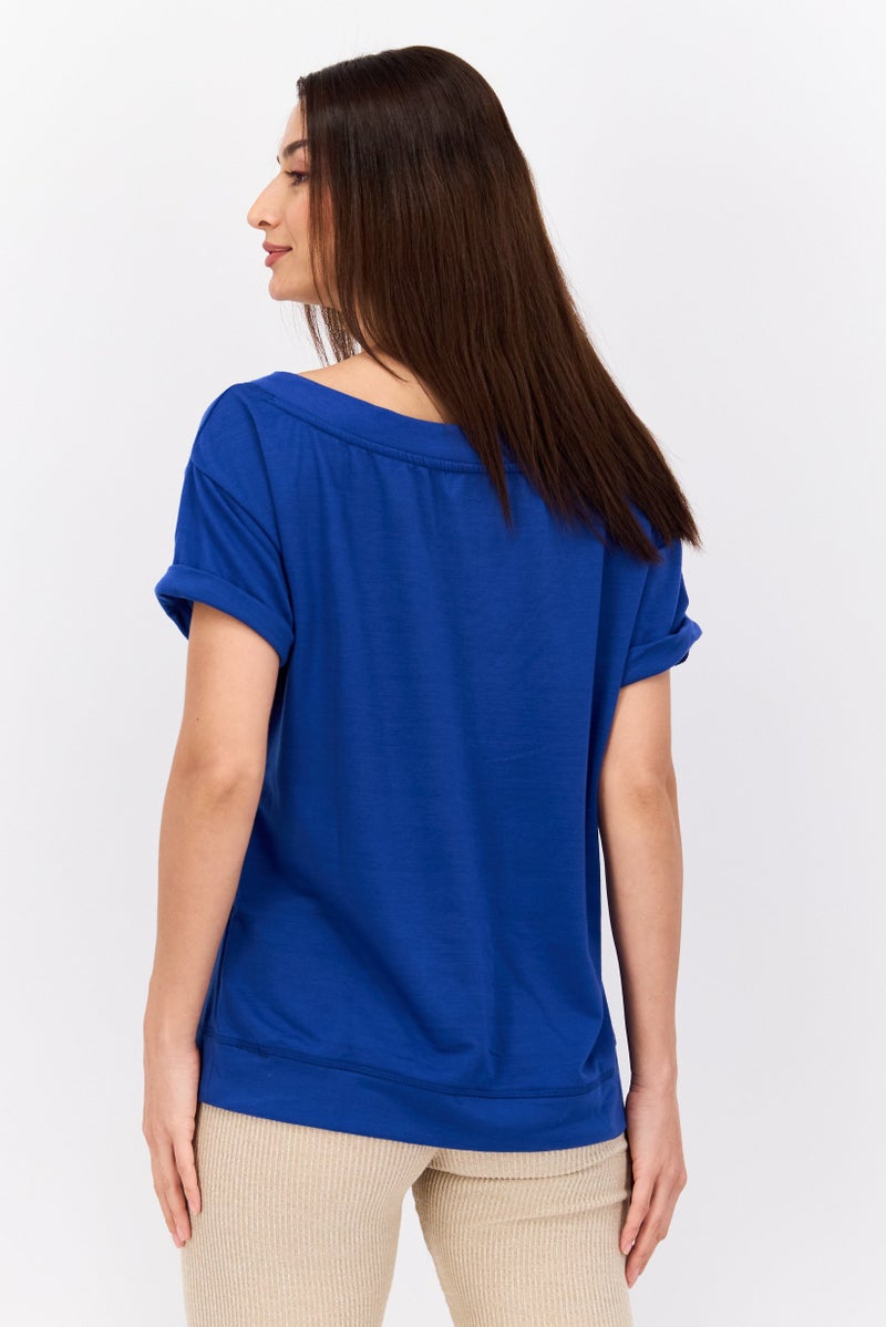 NINE WEST Women Sportswear Fit Short Sleeve Outdoor Top, Blue - Image 3