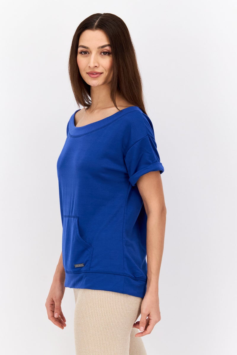 NINE WEST Women Sportswear Fit Short Sleeve Outdoor Top, Blue - Image 2