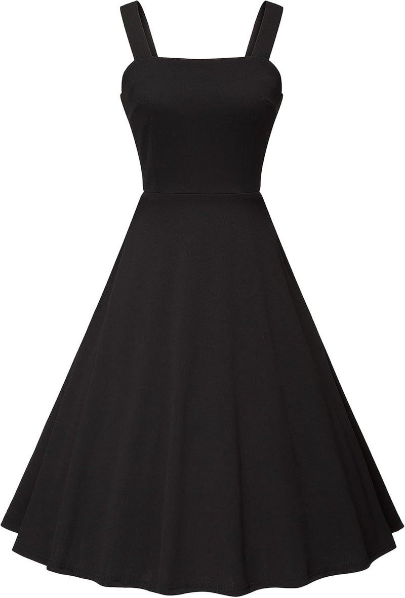 Milreason Store 1950s Dresses for Women Vintage Goth Swing Cocktail Dress with Pockets and Chiffon Shawl - Image 2