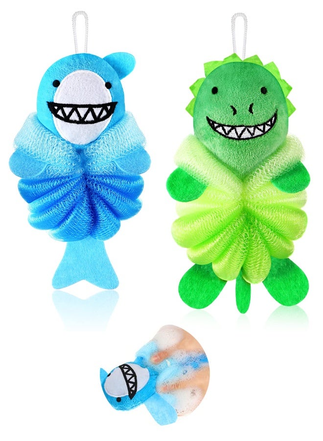 2 Pcs Bath Loofahs Kids Toddler Cute Cartoon Bath Sponges Loofah Pouf Body Scrubber Mesh Sponges for Children Shower Washing Exfoliating - Image 1