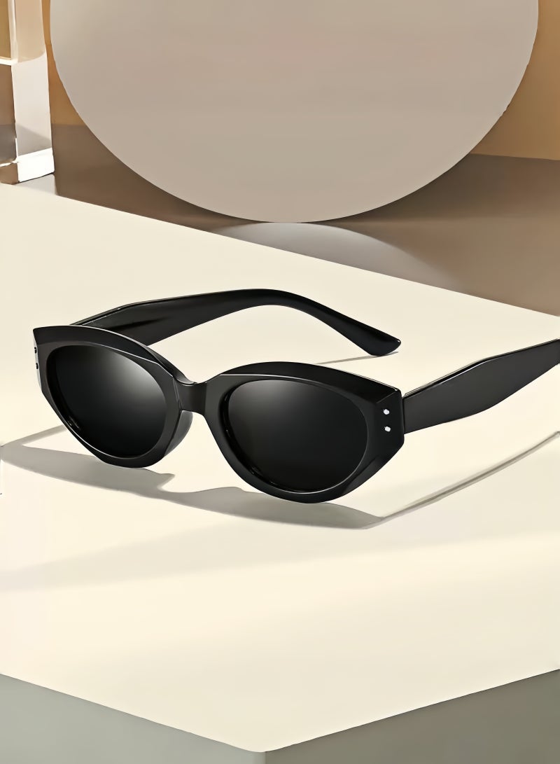 Retro Cat-Eye Sunglasses | Matte Black Frame w/ Silver Rivets - Image 1