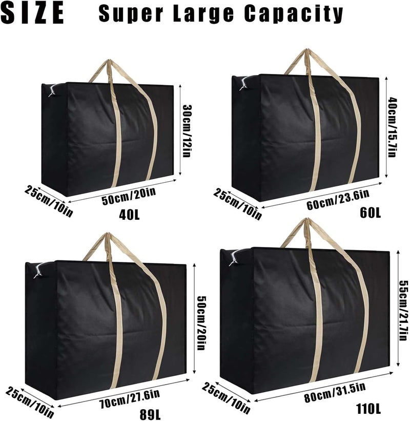 AUTOYSUR Extra Large Moving Bags, 4Pcs Large Storage Bag with Zip, Waterproof Clothes Storage Bags, Tote Bags with Reinforced Handles for Under Bed Storage, Clothes, Bedding, Traveling (B-4Pcs) - Image 2