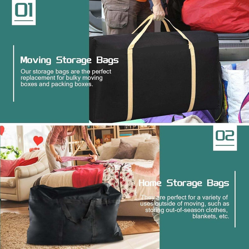 AUTOYSUR Extra Large Moving Bags, 4Pcs Large Storage Bag with Zip, Waterproof Clothes Storage Bags, Tote Bags with Reinforced Handles for Under Bed Storage, Clothes, Bedding, Traveling (B-4Pcs) - Image 4