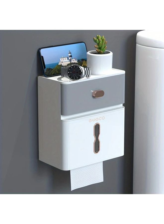 Grey Double Layer Wall Mounted Bathroom Storage Rack Large Capacity Toilet Paper Holder - Image 1