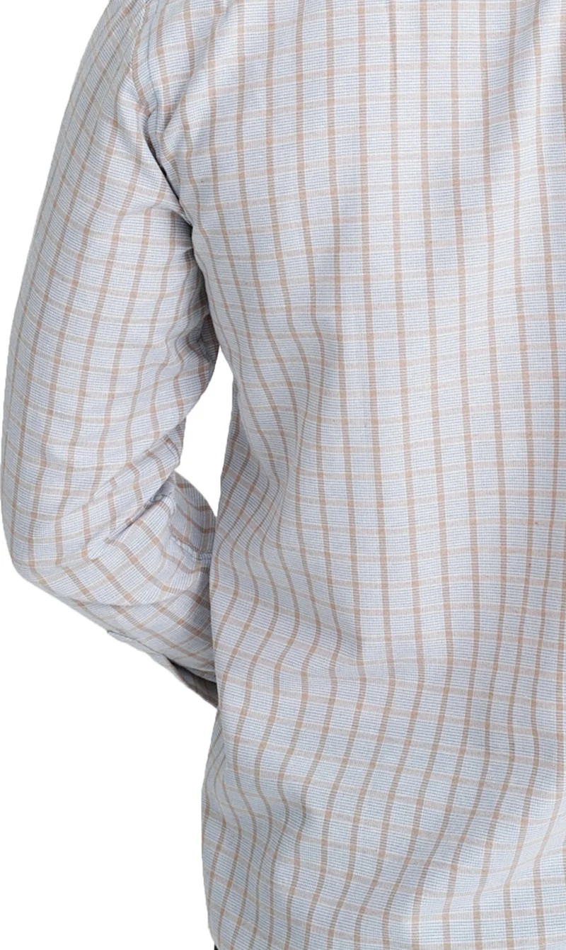فاريتا Men's Blue Beige Long Sleeve Checkered Classic Cut Pocket Collar Buttoned Shirt