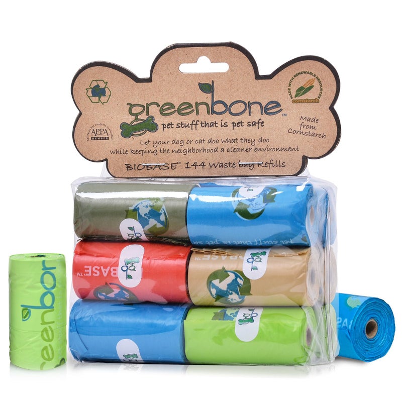 Greenbone BioBase Pet Poop Bags - 12 Rolls, 144 Bags - 13 Inch x 9 Inch - Image 1