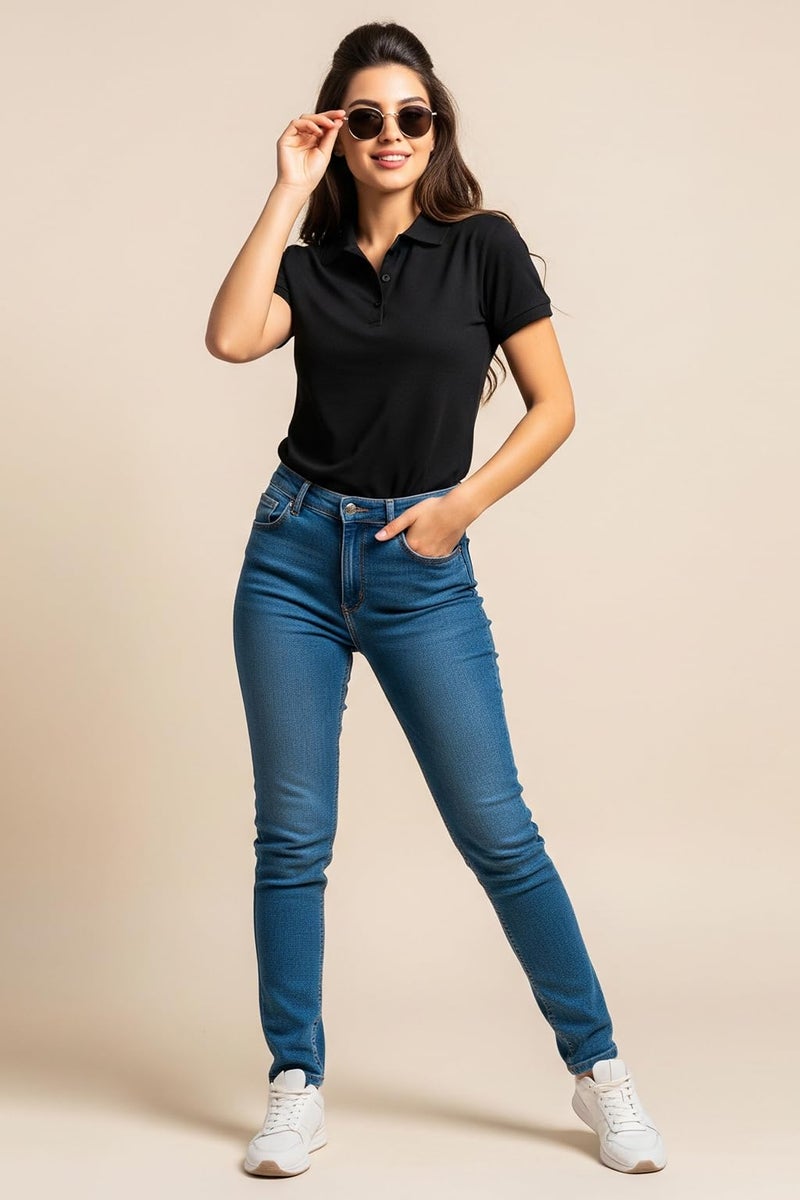 JUNEBERRY® Pure Cotton Regular Fit Plain Solid Classic Polo Collar Half Sleeve T-Shirt for Women (Polo_JB_BLK_S) - Image 5