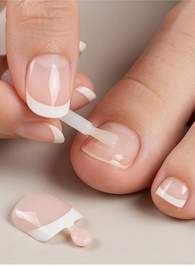 aeen 120pcs Press-On Toenails for Women, Short Round Glossy Fake Toenails, White-Edge Nude Pink Brown Coffee Acrylic Toe Nail Tips, 1 Box - Image 3
