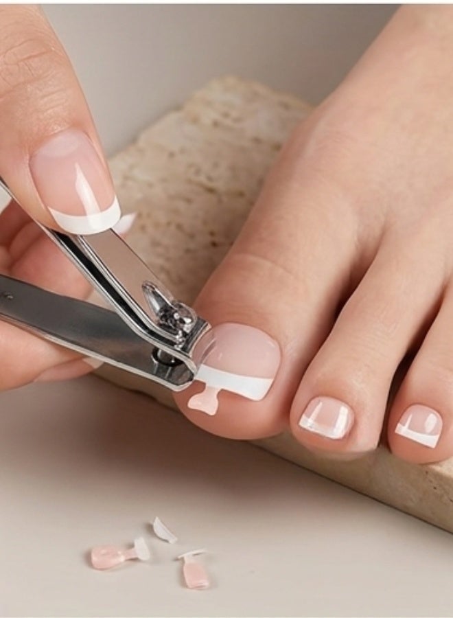 aeen 120pcs Press-On Toenails for Women, Short Round Glossy Fake Toenails, White-Edge Nude Pink Brown Coffee Acrylic Toe Nail Tips, 1 Box - Image 5