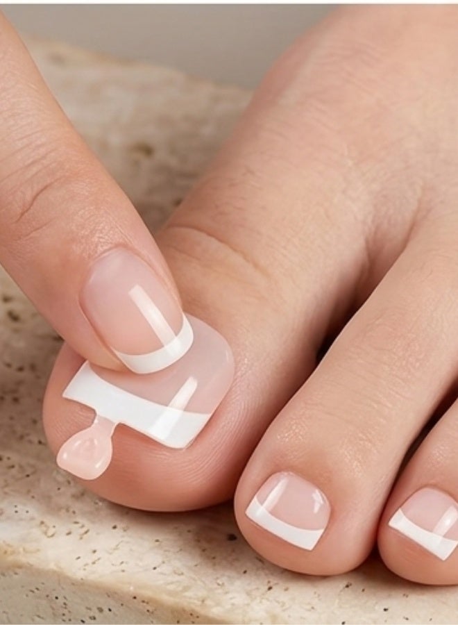 aeen 120pcs Press-On Toenails for Women, Short Round Glossy Fake Toenails, White-Edge Nude Pink Brown Coffee Acrylic Toe Nail Tips, 1 Box - Image 4