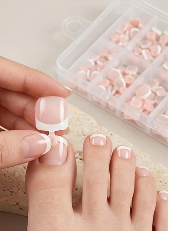 aeen 120pcs Press-On Toenails for Women, Short Round Glossy Fake Toenails, White-Edge Nude Pink Brown Coffee Acrylic Toe Nail Tips, 1 Box - Image 2