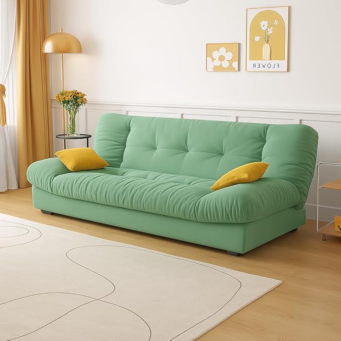 Poppins Home Modern 3-Seater Convertible Sofabed – Ultra Soft Tufted High Density Foam, Minimalist Scandinavian Style for Bedroom or Hotel Space Saving Folding Living Room Furniture (Green) - Image 1