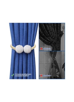 The Bros Magnetic Curtain Tiebacks, Convenient Drape Tie Backs, Pearl Decorative Rope Holdback Holder for Home Office Hotel, Window Drapery Deco, No-Install Drill Hook (4 Pcs, Beige)  - Image 2