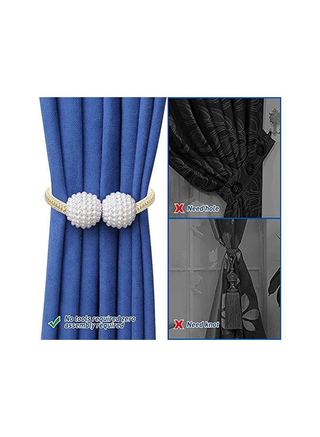 The Bros Magnetic Curtain Tiebacks, Convenient Drape Tie Backs, Pearl Decorative Rope Holdback Holder for Home Office Hotel, Window Drapery Deco, No-Install Drill Hook (4 Pcs, Beige)  - Image 2