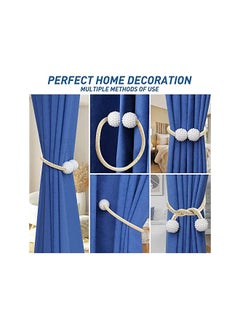 The Bros Magnetic Curtain Tiebacks, Convenient Drape Tie Backs, Pearl Decorative Rope Holdback Holder for Home Office Hotel, Window Drapery Deco, No-Install Drill Hook (4 Pcs, Beige)  - Image 4