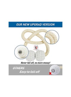 The Bros Magnetic Curtain Tiebacks, Convenient Drape Tie Backs, Pearl Decorative Rope Holdback Holder for Home Office Hotel, Window Drapery Deco, No-Install Drill Hook (4 Pcs, Beige)  - Image 3