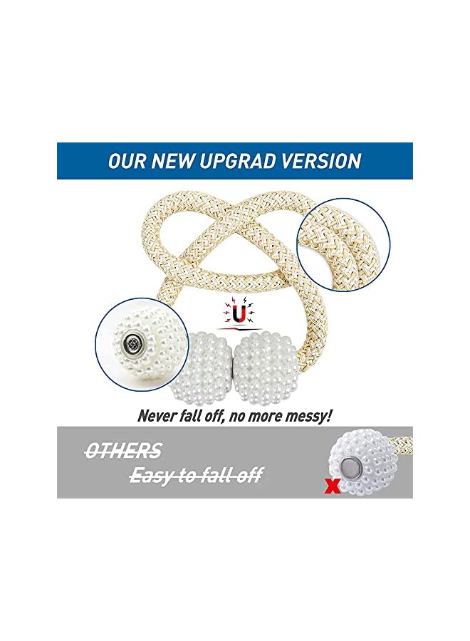 The Bros Magnetic Curtain Tiebacks, Convenient Drape Tie Backs, Pearl Decorative Rope Holdback Holder for Home Office Hotel, Window Drapery Deco, No-Install Drill Hook (4 Pcs, Beige)  - Image 3