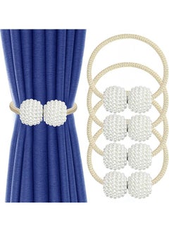 The Bros Magnetic Curtain Tiebacks, Convenient Drape Tie Backs, Pearl Decorative Rope Holdback Holder for Home Office Hotel, Window Drapery Deco, No-Install Drill Hook (4 Pcs, Beige)  - Image 1