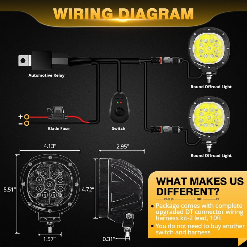 Auxbeam P4 Series 4 Inch 90W Round LED Offroad Lights, Spot Beam LED Pods Off-Road Spotlights, 4x4 4WD Driving Light Bar A-Pillar Bumper Grille Hood Mount, Pair - Image 3