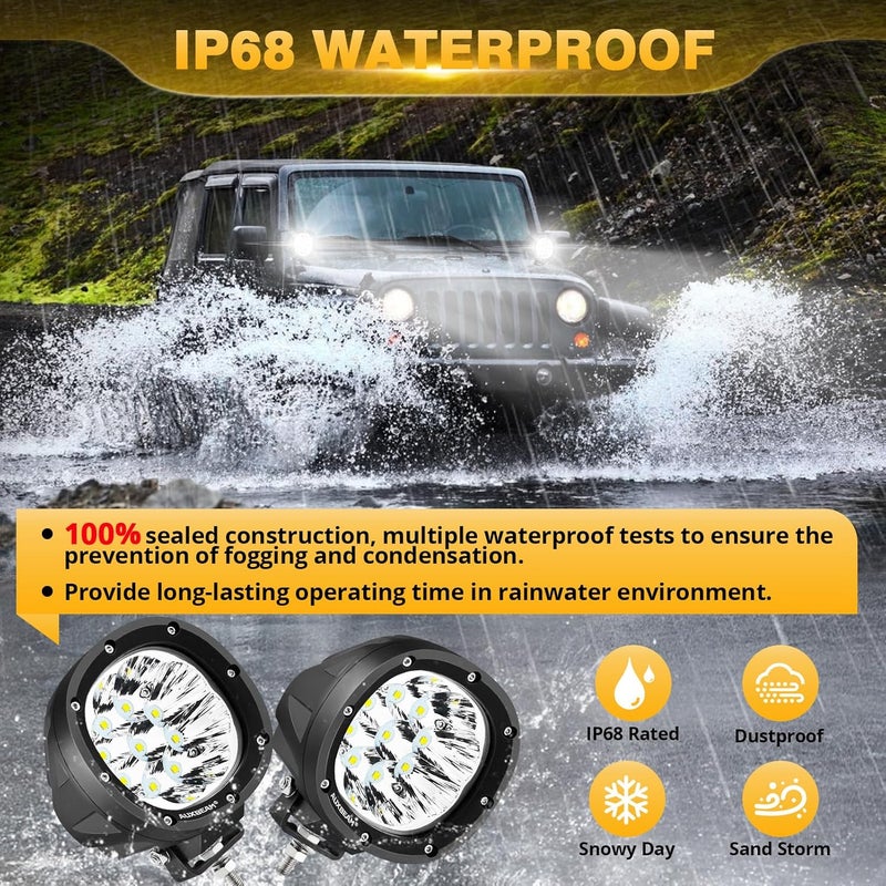 Auxbeam P4 Series 4 Inch 90W Round LED Offroad Lights, Spot Beam LED Pods Off-Road Spotlights, 4x4 4WD Driving Light Bar A-Pillar Bumper Grille Hood Mount, Pair - Image 4