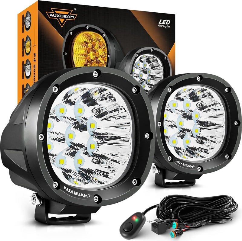 Auxbeam P4 Series 4 Inch 90W Round LED Offroad Lights, Spot Beam LED Pods Off-Road Spotlights, 4x4 4WD Driving Light Bar A-Pillar Bumper Grille Hood Mount, Pair - Image 1