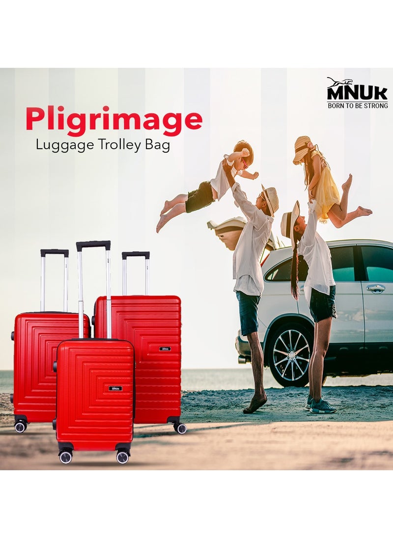 MNUK - Pilgrimage Checked Travel Luggage | Hardside Soft Handle Trolley Bag with TSA Lock |Double 360° 4 Wheeler| Medium-24 Inch, Red - Image 1
