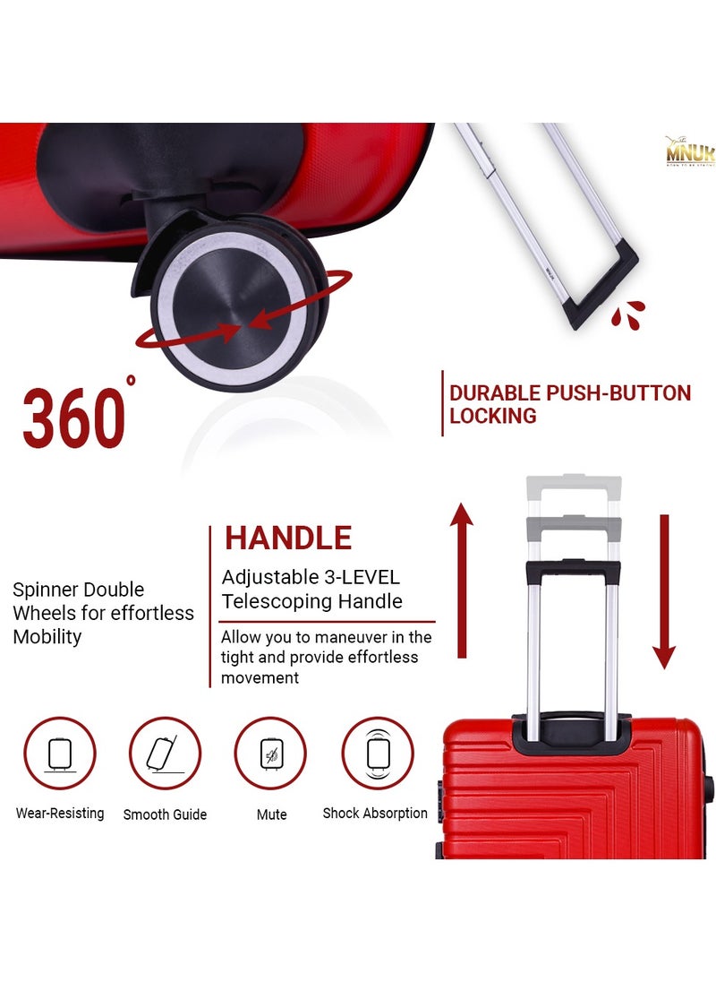 MNUK - Pilgrimage Checked Travel Luggage | Hardside Soft Handle Trolley Bag with TSA Lock |Double 360° 4 Wheeler| Medium-24 Inch, Red - Image 1