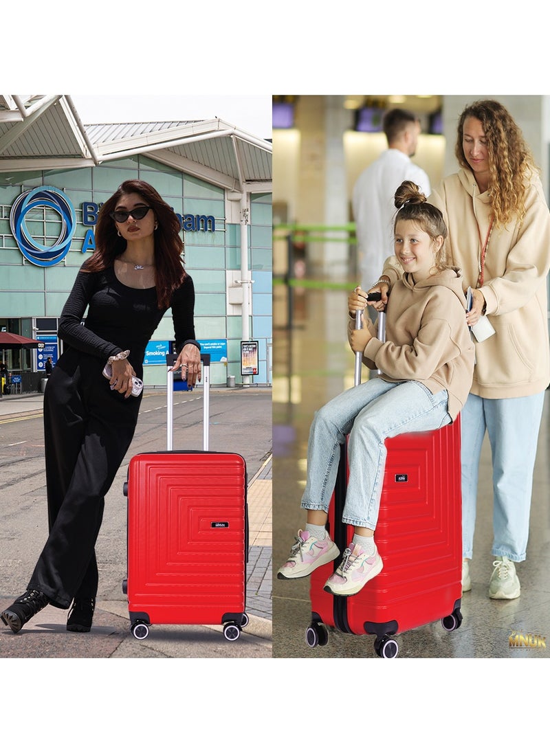 MNUK - Pilgrimage Checked Travel Luggage | Hardside Soft Handle Trolley Bag with TSA Lock |Double 360° 4 Wheeler| Medium-24 Inch, Red - Image 1