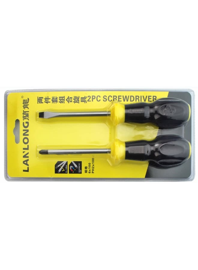 Lanlong 2-piece screwdriver set, regular and cross, heavy duty rubber handle