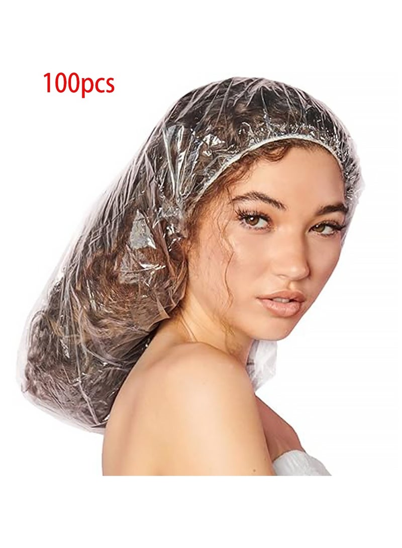 100pcs Shower Cap Disposable, Bath Caps Thick Waterproof High Density Elastic Big Hair Caps for Women, Men, Travel Spa, Hotel, Hair Solon, Home Use - Clear  - Image 1