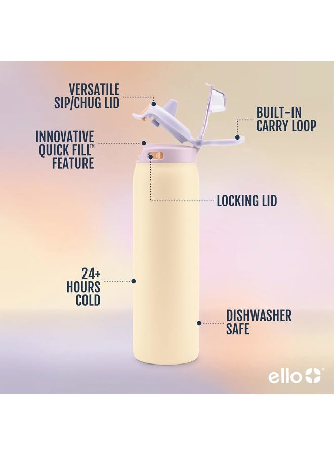 Ello Pop & Fill 22oz Stainless Steel Water Bottle with Quick Fill Technology, Double Walled and Vacuum Insulated Metal, Leak Proof Locking Lid, Sip and Chug, Reusable, BPA Free, Pastel Paradise - Image 3