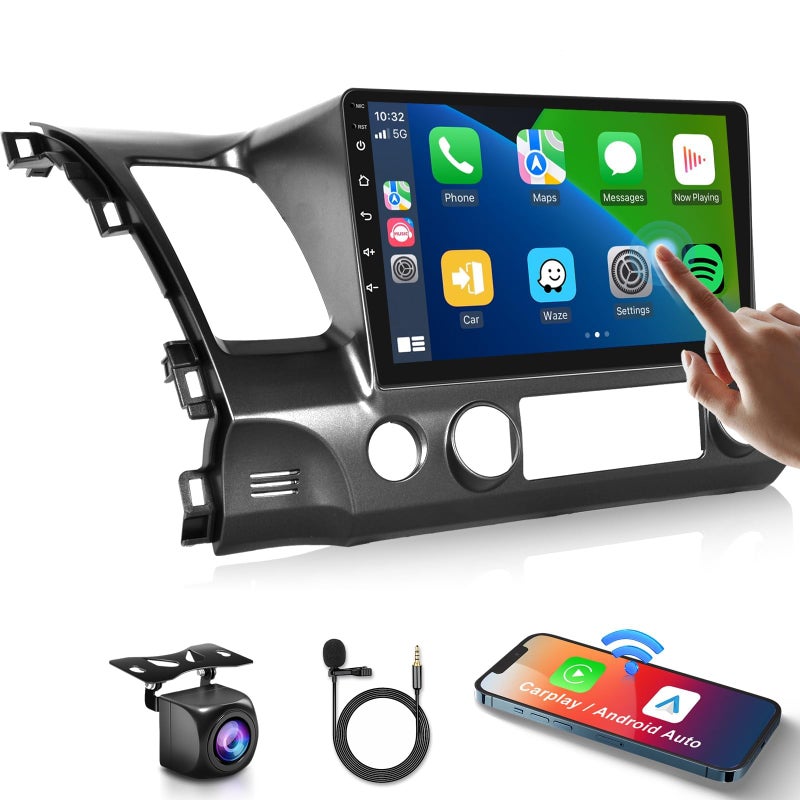 Podofo [5GHz-WiFi/Android 15] for Honda Civic 2006-2011 Wireless Carplay Android Car Stereo Support Wireless Android Auto with GPS Navigation AHD Backup Camera FM RDS Radio Receiver EQ SWC 2G+64G - Image 1
