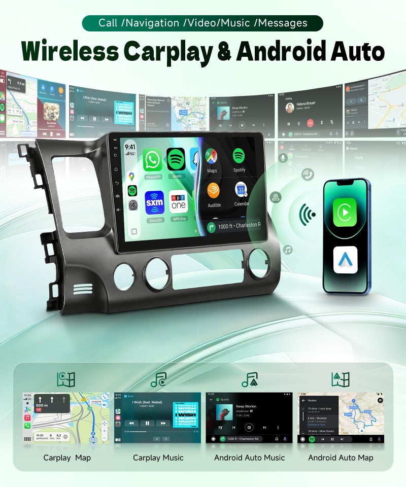 Podofo [5GHz-WiFi/Android 15] for Honda Civic 2006-2011 Wireless Carplay Android Car Stereo Support Wireless Android Auto with GPS Navigation AHD Backup Camera FM RDS Radio Receiver EQ SWC 2G+64G - Image 3