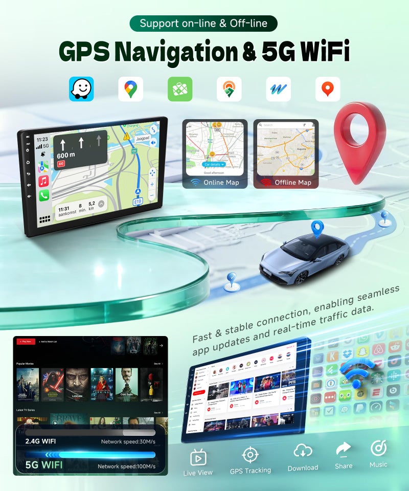 Podofo [5GHz-WiFi/Android 15] for Honda Civic 2006-2011 Wireless Carplay Android Car Stereo Support Wireless Android Auto with GPS Navigation AHD Backup Camera FM RDS Radio Receiver EQ SWC 2G+64G - Image 4