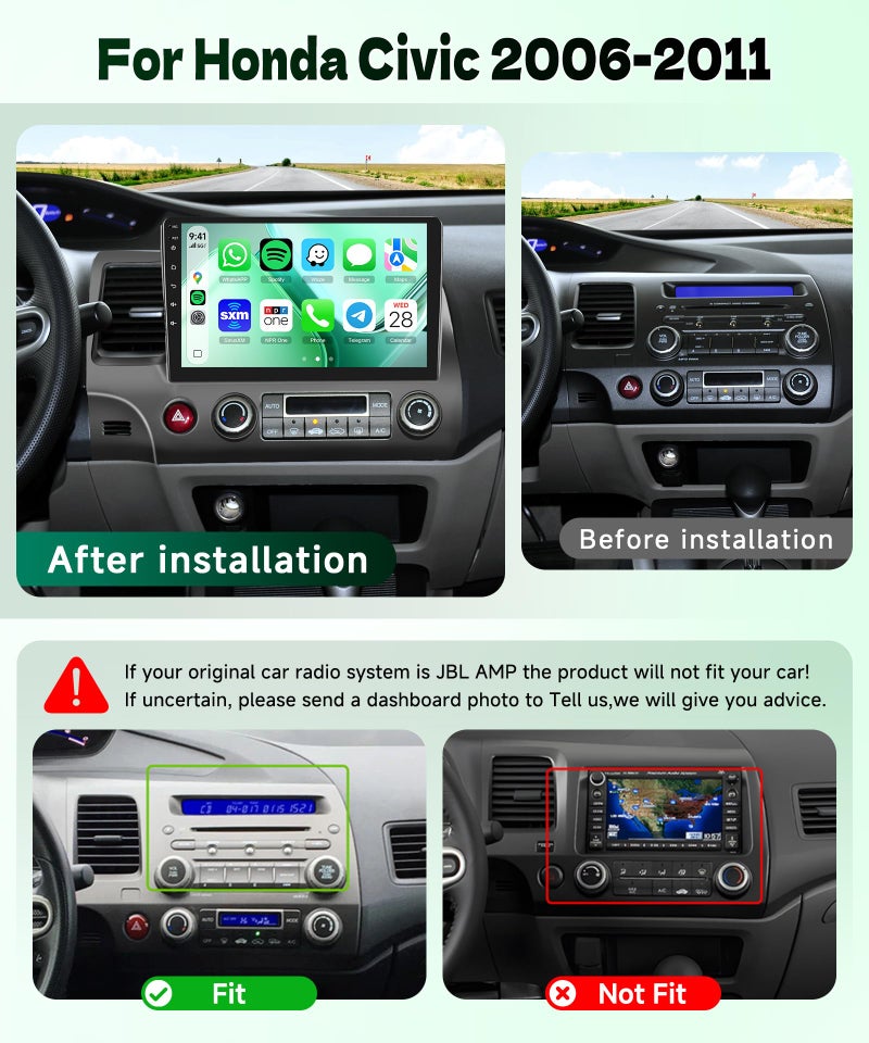Podofo [5GHz-WiFi/Android 15] for Honda Civic 2006-2011 Wireless Carplay Android Car Stereo Support Wireless Android Auto with GPS Navigation AHD Backup Camera FM RDS Radio Receiver EQ SWC 2G+64G - Image 2