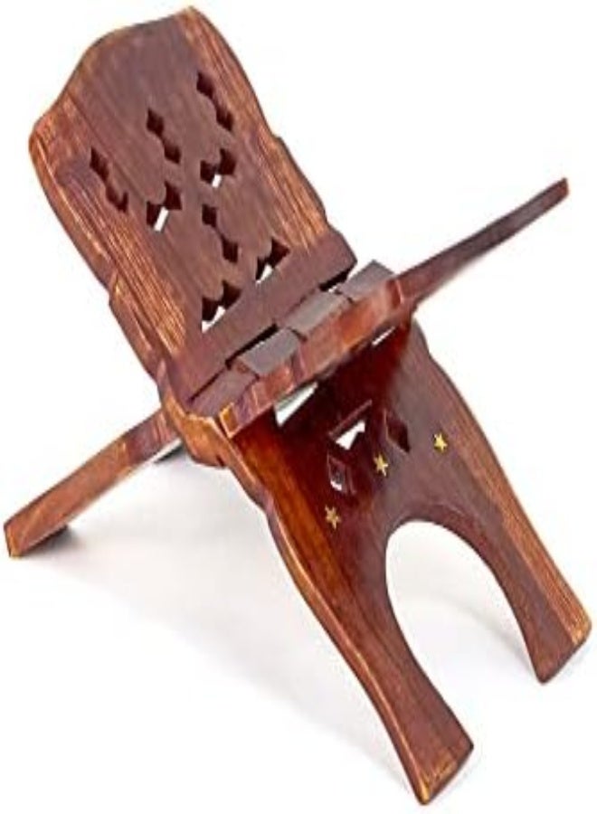AKDC Wooden Handmade Holy Quran/Bible Stand Foldable Rihal Free Reading Books Holder Stand Made Of Solid Wood Foldable Rehal Decorative And Artistic Book Stand Muslim Eid Ramadan Gift (13" Inch) - Image 1
