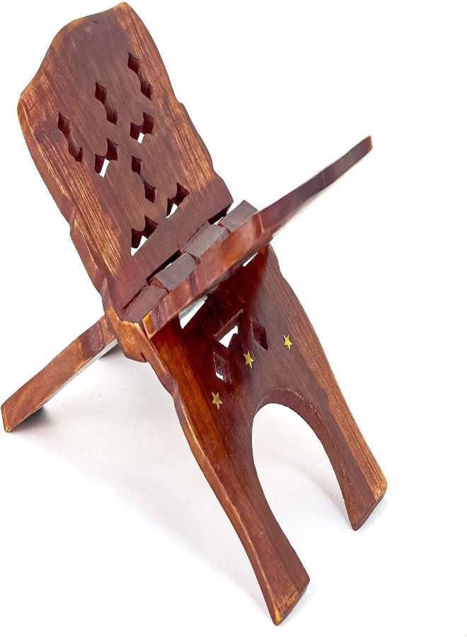 AKDC Wooden Handmade Holy Quran/Bible Stand Foldable Rihal Free Reading Books Holder Stand Made Of Solid Wood Foldable Rehal Decorative And Artistic Book Stand Muslim Eid Ramadan Gift (13" Inch) - Image 2